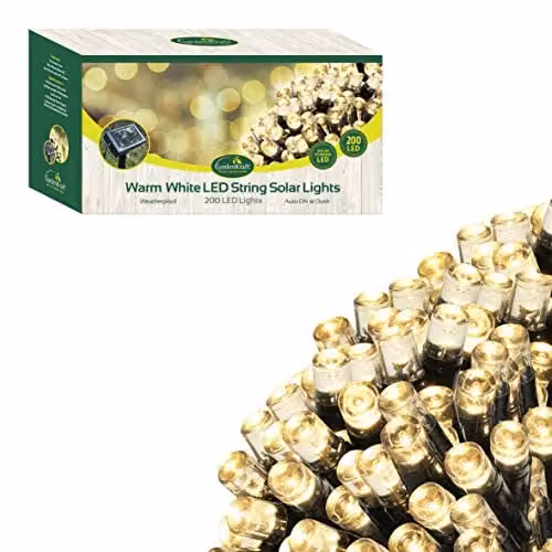 GardenKraft Solar Powered Warm White LED Outdoor String Lights with Dusk Sensor and IP44 Weatherproof Rating