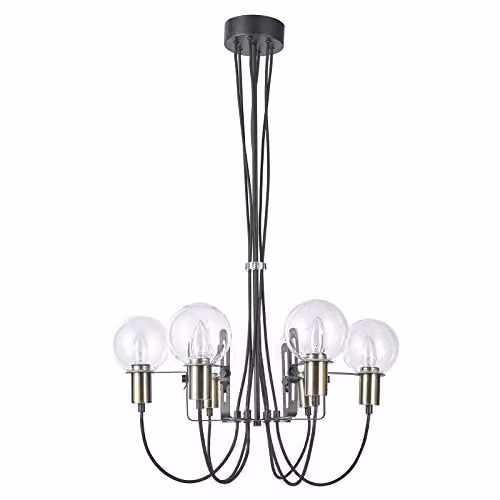 Netlighting Modern Suspended Pendant Light in Bronze and Black with 6 Transparent Glass Spheres and E14 Sockets