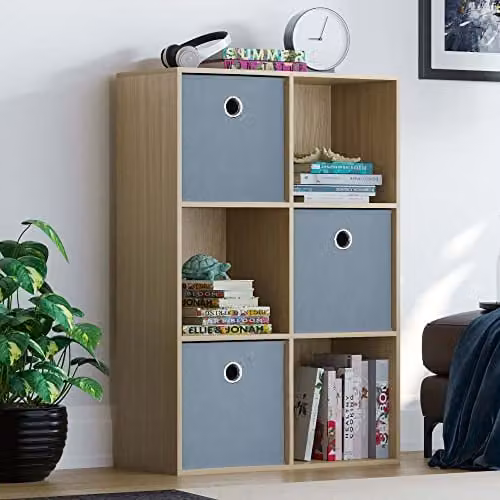 Vida Designs Durham 6 Cube Storage Organiser with 3 Grey Baskets in Oak