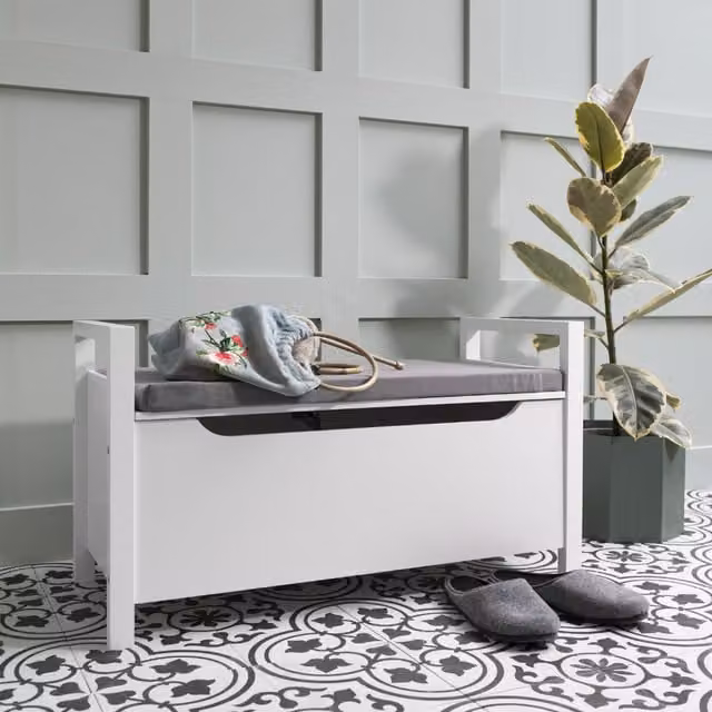 Noa and Nani Olsen Storage Bench with Cushion in White and Grey