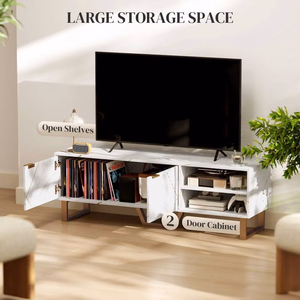 Wyld Haus Veriri TV Unit in White and Gold with Fluted Doors, Width: 140 cm – 5