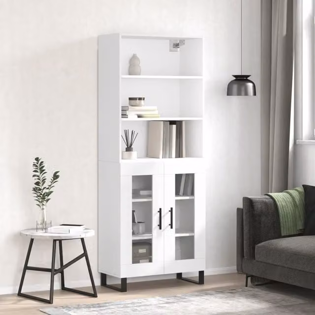 Berkfield Home Modern White Highboard with Glass Doors, W/D/H: 69.5 x 34 x 180 cm – 1