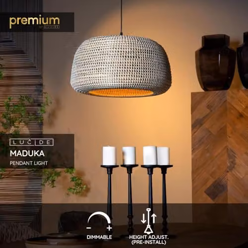 Lucide MADUKA Brown Rattan Pendant Light with E27 Bulb Socket – 2