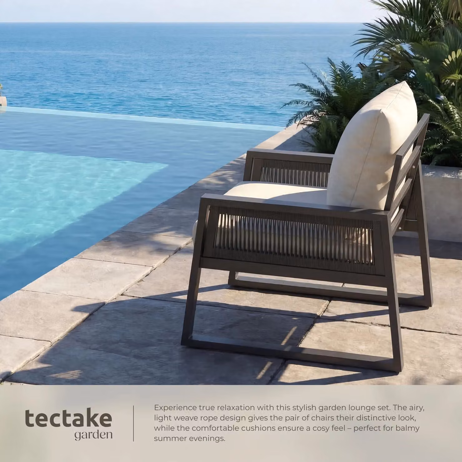 tectake Captive 2-Seater Garden Lounge Set with Powder Coated Aluminium Frame and Rope Design in Anthracite Grey – 4
