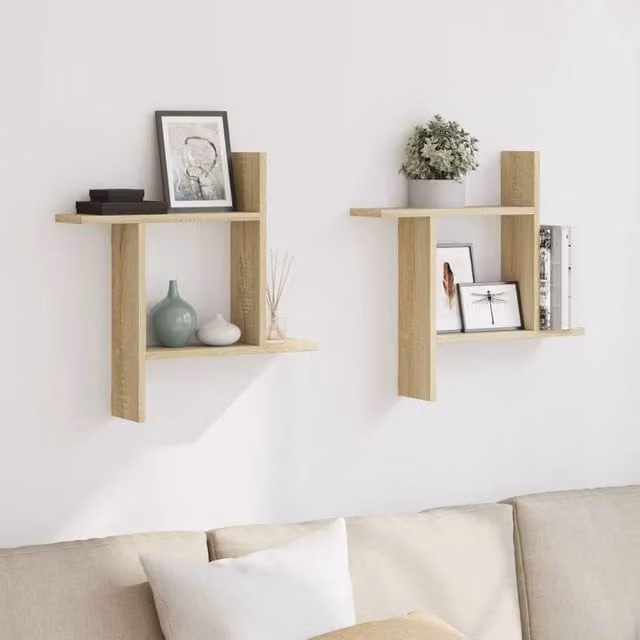 Berkfield Home Durable Wall Shelves, 2 Pack, Sonoma Oak, Beige, W/D/H: 50 x 12 x 50 cm