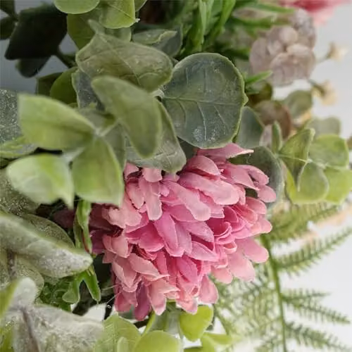 Leaf Pink Floral Blossom Artificial Wreath in Green, Diameter: 45 cm – 3