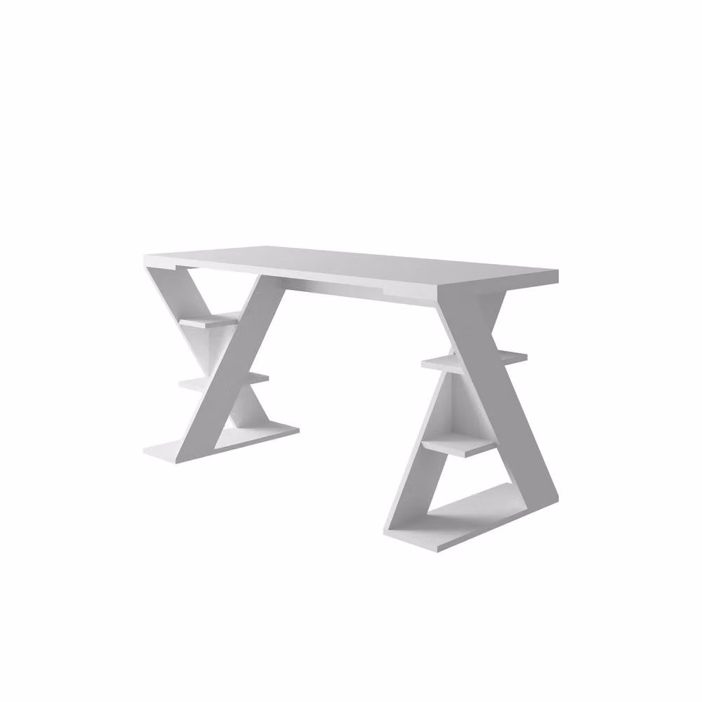 Decortie Papillon Modern Writing Desk with Bookshelf Legs, White, W/D/H: 137 x 75 x 60 cm – 2