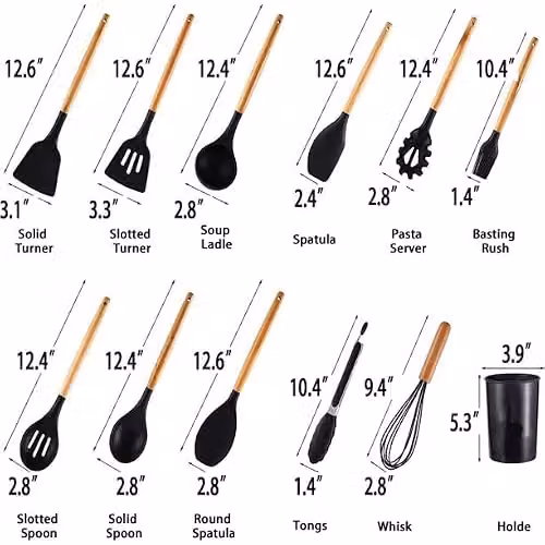 Duffy 22-Piece Heat Resistant Silicone and Stainless Steel Kitchen Utensil Set in Black – 5