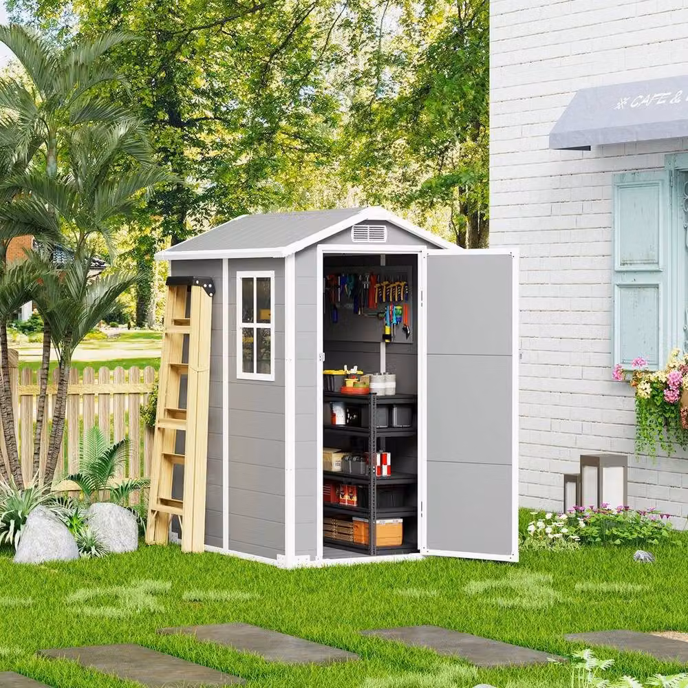 Outsunny Grey Plastic Garden Shed with Window and Floor – 3