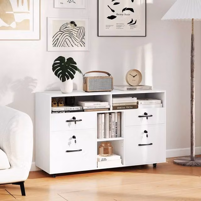 KORVIXA Mobile Lateral File Cabinet and Storage Organiser in White
