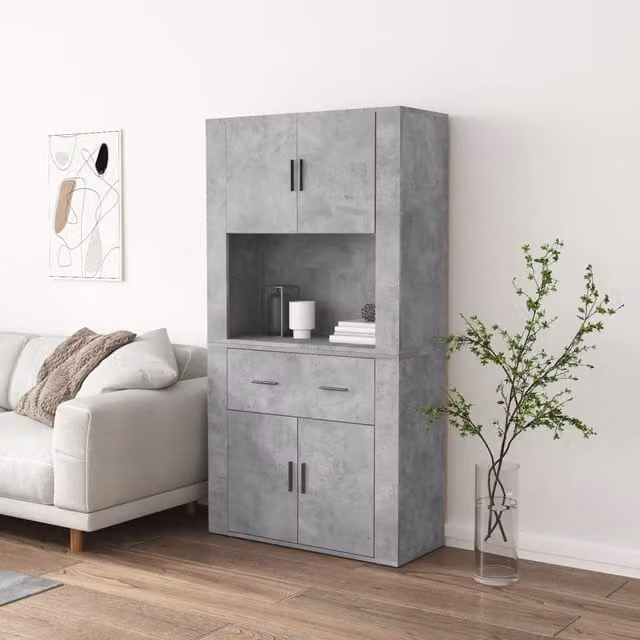 Berkfield Home Wall Mounted Highboard in Concrete Grey Matt MDF