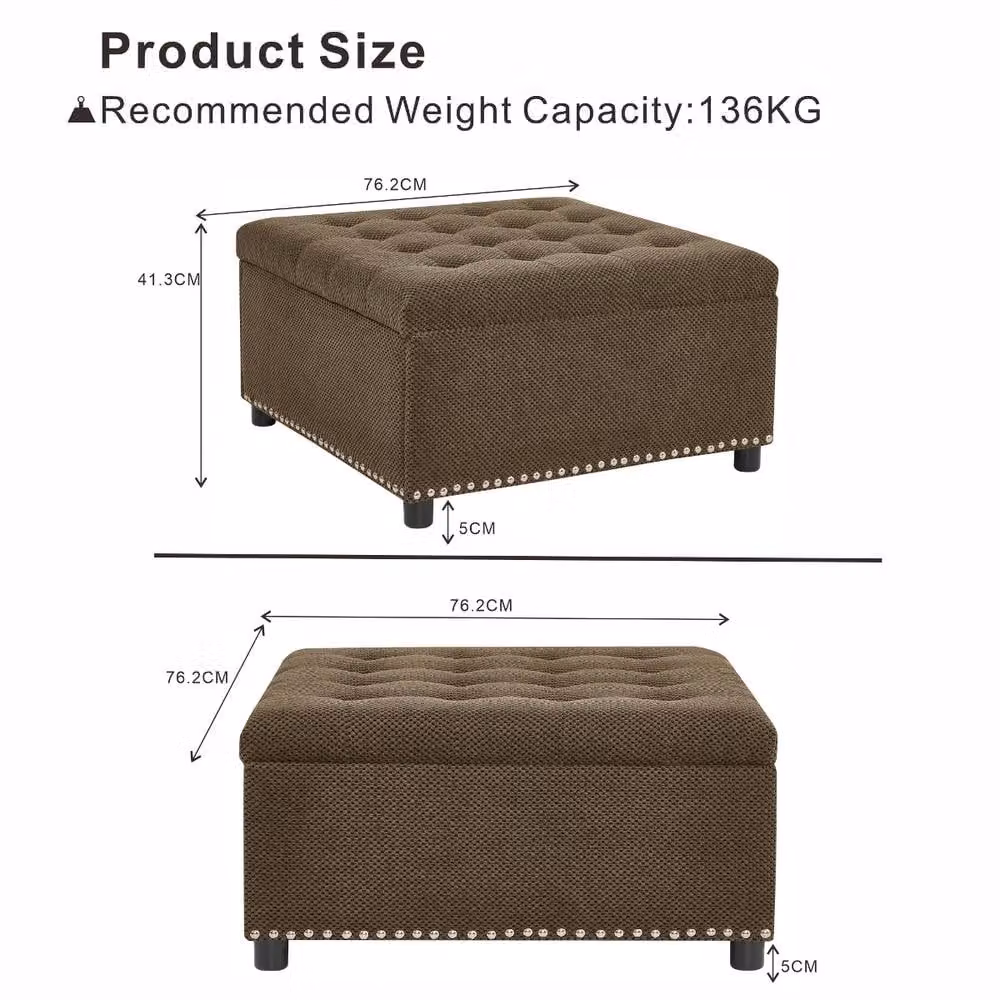 Rolipo Square Storage Ottoman Footstool in Brown with Silver Rivets – 2