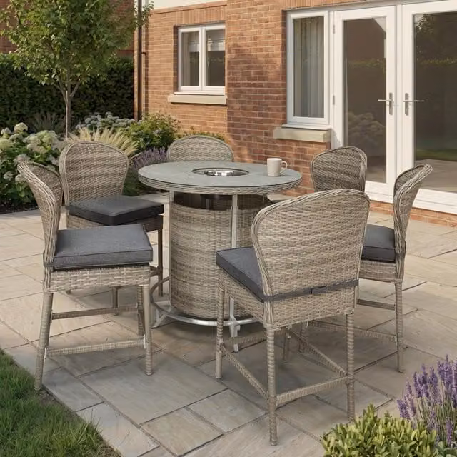 Malay Deluxe Modern Rattan and Metal 6 Seater Garden Bar Set in Brown and Grey