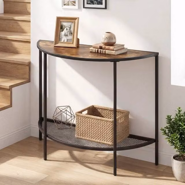 KORVIXA Industrial Half Moon Console Table in Brown, W/D/H: 100 x 40 x 93 cm