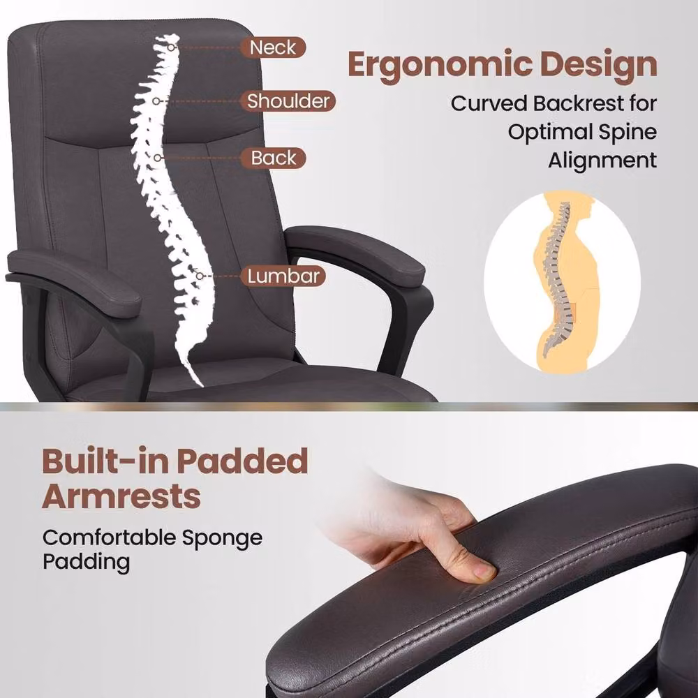 NESTLUNE Grey Synthetic Leather Executive Office Task Chair with 360 Degree Swivel and Headrest, W/D/H: 100 x 100 x 100 cm – 4
