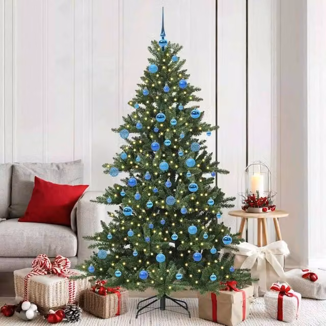 Berkfield Home Artificial Hinged Green PVC Christmas Tree with 300 Warm White LEDs, Height: 180 cm