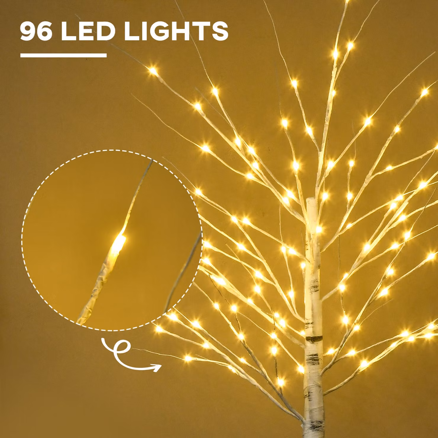 HOMCOM 6ft Artificial White Birch Tree with 96 Warm White Pre-Lit LED Lights – 3