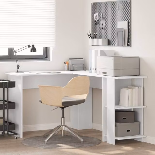 Berkfield Home Corner Desk with Storage in White, W: 140 cm, D: 113.5 cm, H: 75 cm