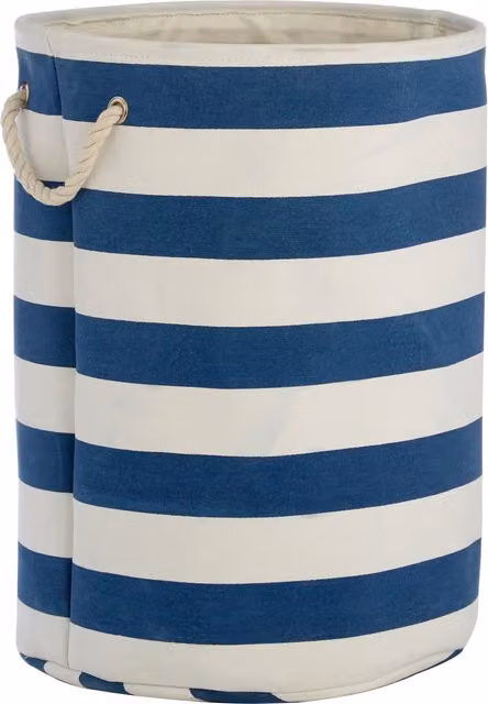 Orsina Nautical Blue and White Striped Cotton Fabric Laundry Hamper with Handles – 1