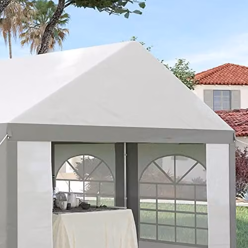 Outsunny Galvanised Steel Party Tent Marquee Gazebo with Windows in White and Grey, W/D/H: 400 x 400 x 315 cm – 6