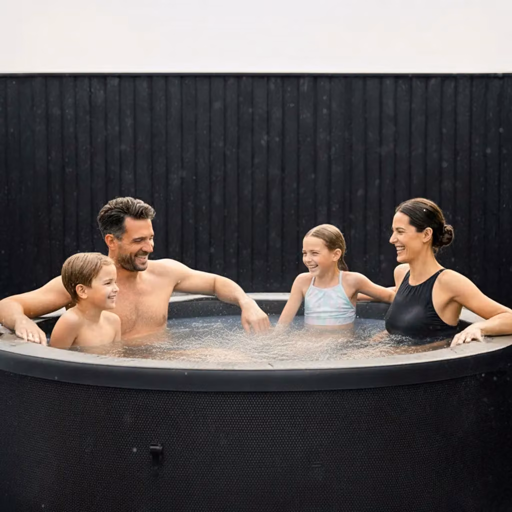 Wave Spas Wave Tahoe 4-Person Round Inflatable Foam Hot Tub Bundle with Thermal Cover and Ground Sheet in Black – 3