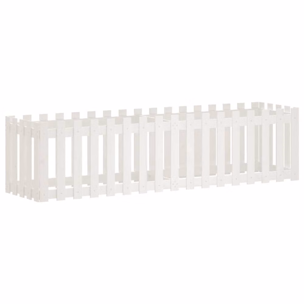 Berkfield Home Garden White Wooden Raised Bed with Fence Design, W/D/H: 200 x 50 x 50 cm – 3