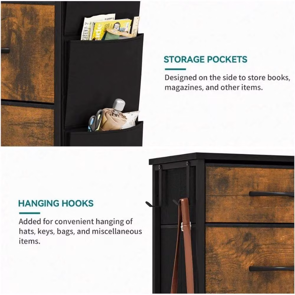 VOGREX Brown Metal Frame 8 Fabric Drawer Bedroom Storage Chest – 4