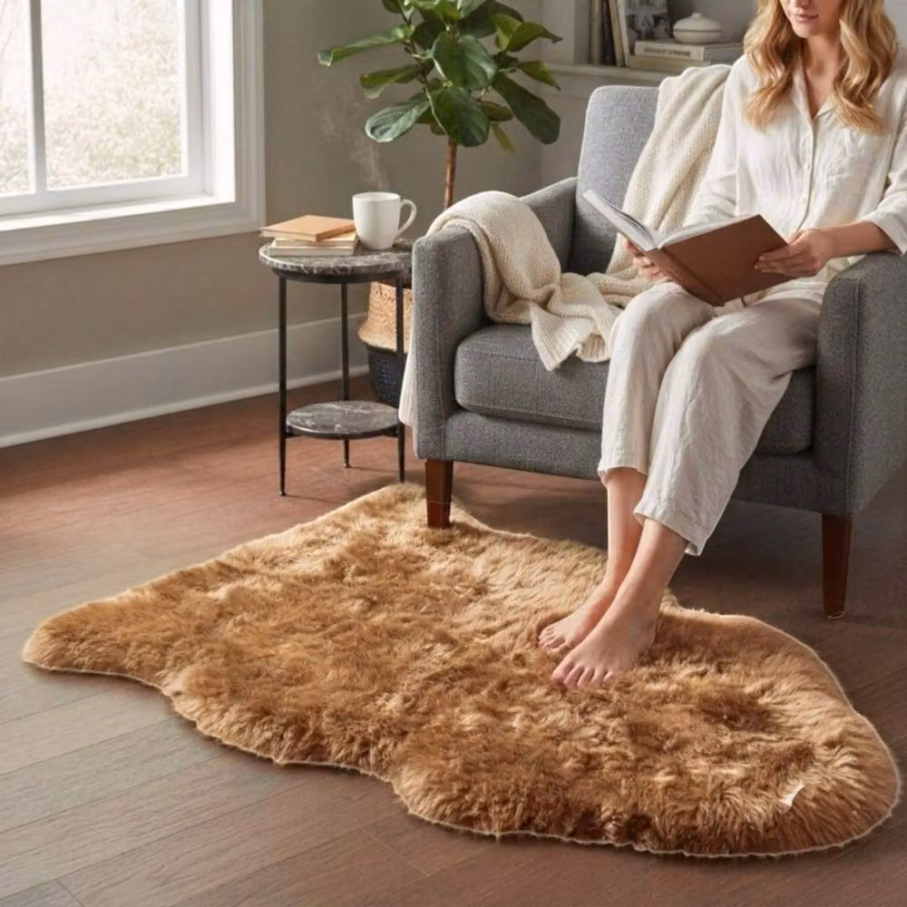 Infinity Leather Genuine Sheepskin Wool Rug in Brown, W/D: 90 x 60 cm – 2