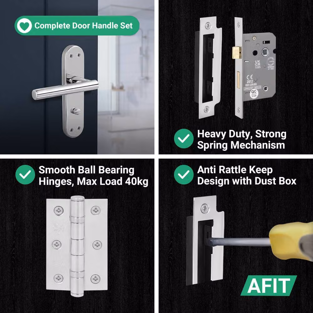 AFIT Chrome T-Bar Bathroom Handle and WC Lock Hinge Backplate Set in Silver, 1 Pair, W/D/H: 15.0 x 15.0 x 15.0 cm – 2