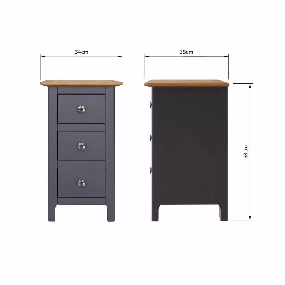 KORVIXA Oak Veneer 3 Drawer Bedside Table in Grey and Blue, W/D/H: 100 x 100 x 100 cm – 2