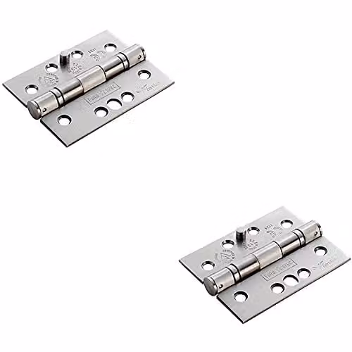 Loops 2 Pack of 13 Ball Bearing Security Hinges in Brushed Satin Stainless Steel, H x W x D: 102 x 76 x 3 mm