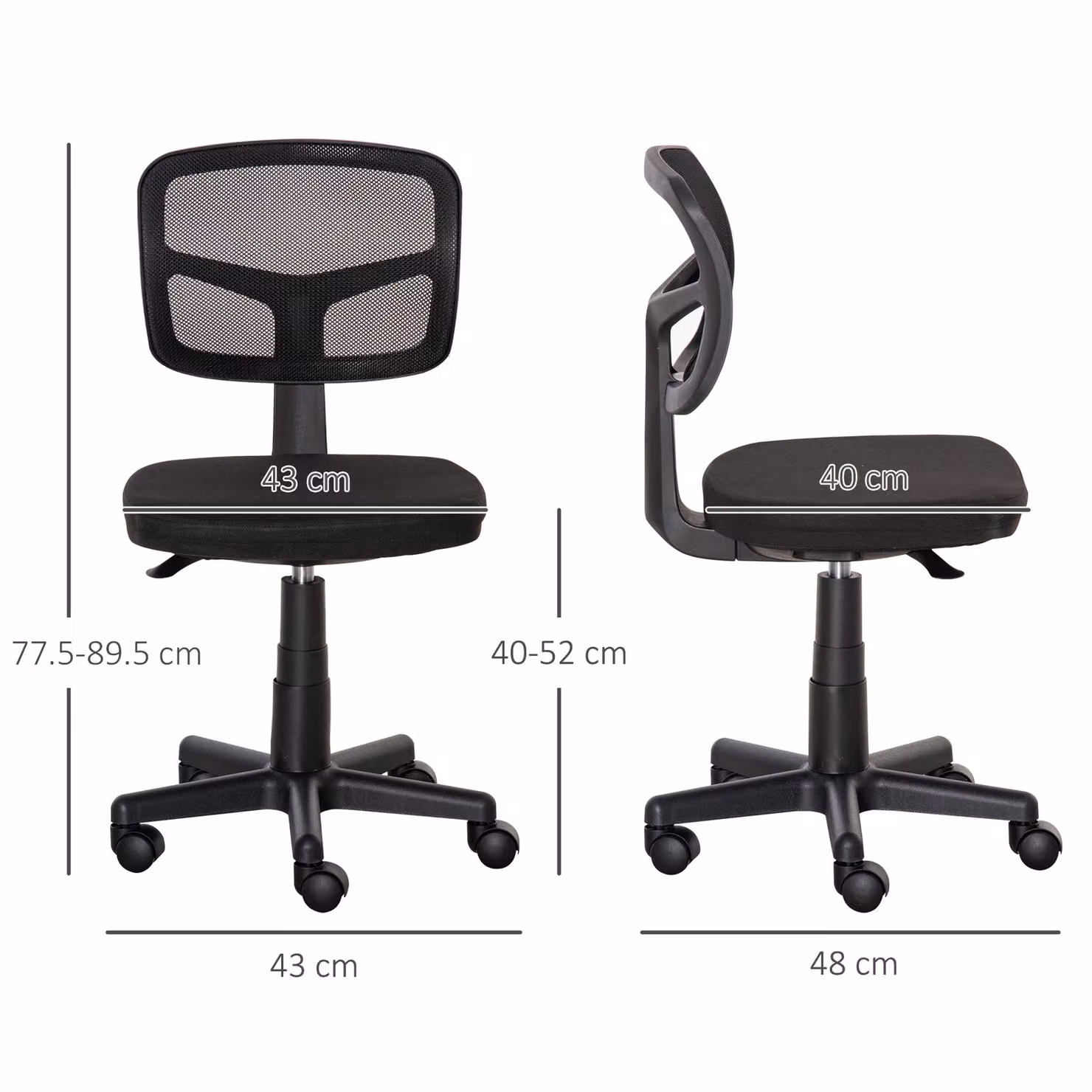 Vinsetto Small Ergonomic Office Chair in Black Fabric with Curved Back, Swivel Base and Height Adjustment, Holds up to 120 kg – 3