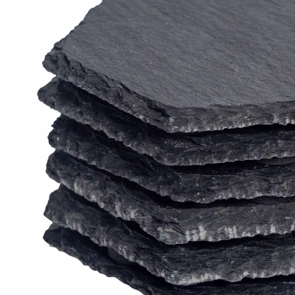 Havendro Set of 6 Hexagon Slate Coasters in Black, Diameter: 9.5 cm – 4