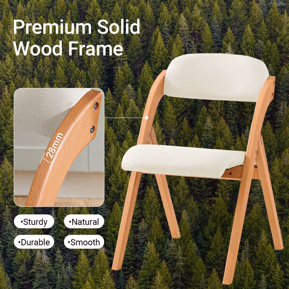 SoBuy Stackable Folding Chair with Beech Wood Frame and White Fabric Padding – 3
