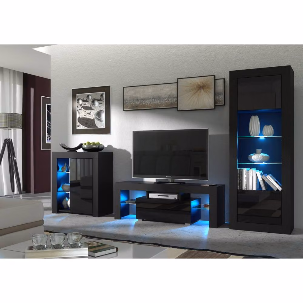 Mex Furniture LTD Floe TV Unit in Black with Glossy Doors and LED Lights, W: 130 cm, H: 45 cm, D: 35 cm – 4