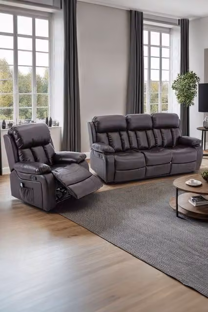 More4Homes Chester 1+3 Seater Manual Recliner Sofa Set in Brown Bonded Leather