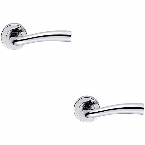 Loops Pair of Curved Flared Door Handles with Concealed Fix Round Rose in Polished Chrome