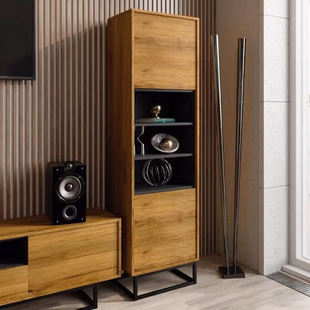 Mex Furniture LTD Harmony Loft Display Cabinet in Dark Oak Brown, H 175 x W 50 x D 35 cm – 1