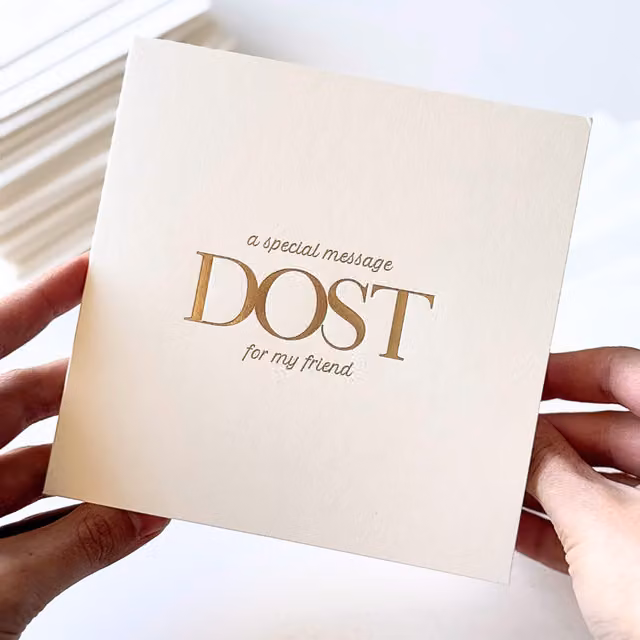 Peacock Supplies Luxury Special Message Card Dost Friend in White and Gold