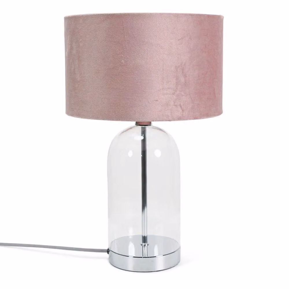 ValueLights Jessy Chrome and Glass Table Lamp with Blush Pink Fabric Shade in Silver – 2