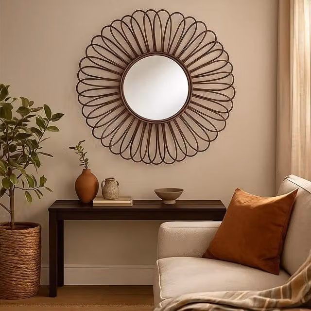 Interiors by Premier Marseille Champagne Round Tapered Wall Mirror in Black