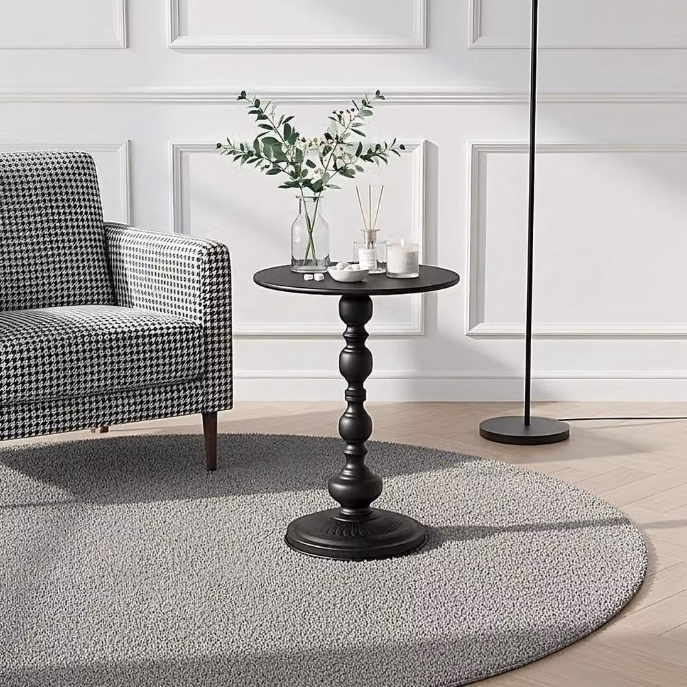 KORVIXA Black Round Pedestal Side Table with Matt Finish, Diameter: 100 cm – 3