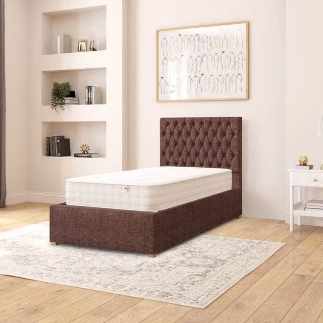 Aspire Monroe Single Ottoman Storage Bed in Chocolate Brown Yorkshire Knit Fabric, W/D/H: 90 x 190 cm