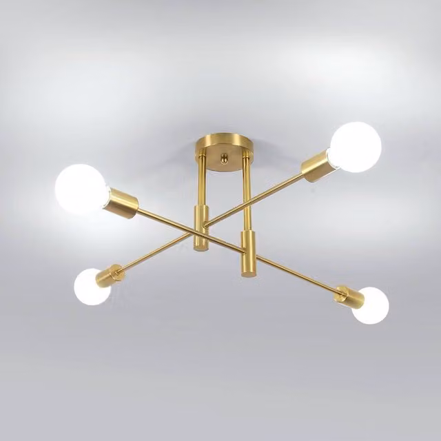 Pheashine Gold Molecule Chandelier, 4-Light Modern Metal Ceiling Fixture with E27 Fitting, Gold/Brass – 1