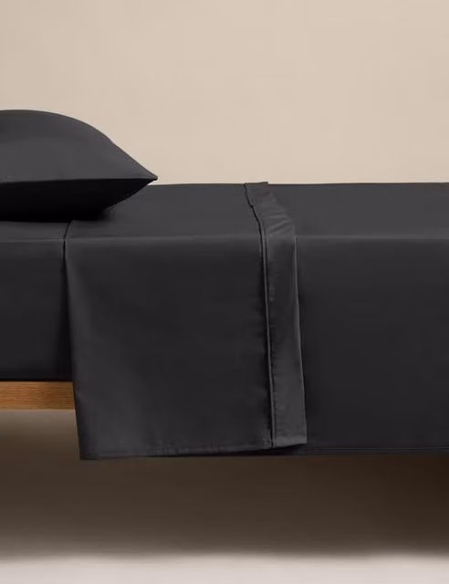 M&S Egyptian Cotton 230 Thread Count Flat Sheet Black W/D/H: 140 x 200 cm