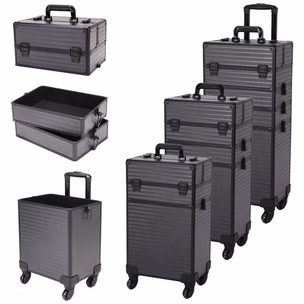 Kelvenix Cosmetic Case Trolley Box in Black and Gold with Wheels and Handles – 4