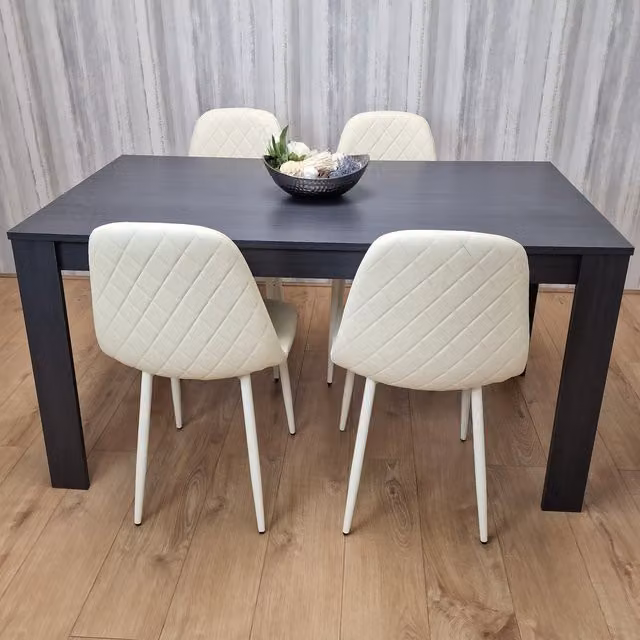 Kosy Koala Grey Rectangular Dining Table and 4 Cream Chairs Set
