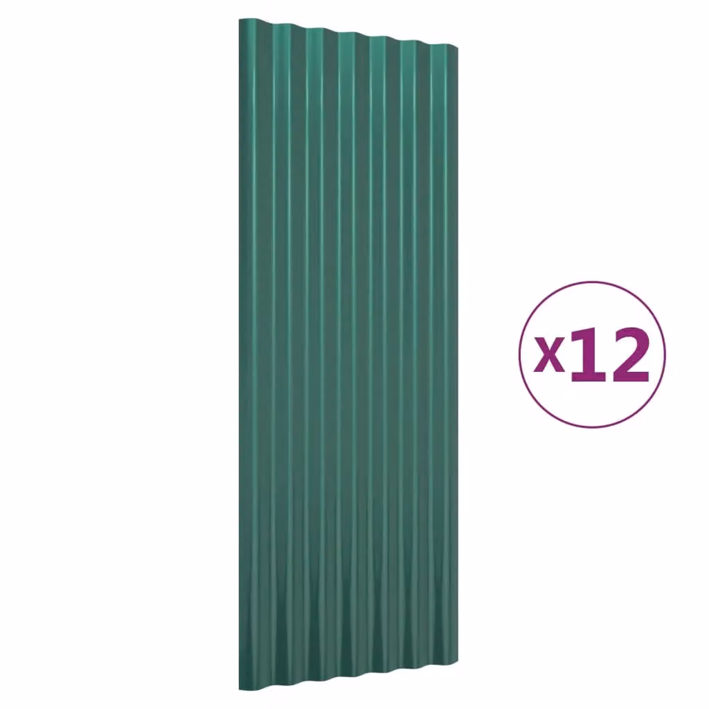 Berkfield Home 12-piece Green Powder-coated Corrugated Steel Roof Panels, W: 100 cm, H: 36 cm – 2
