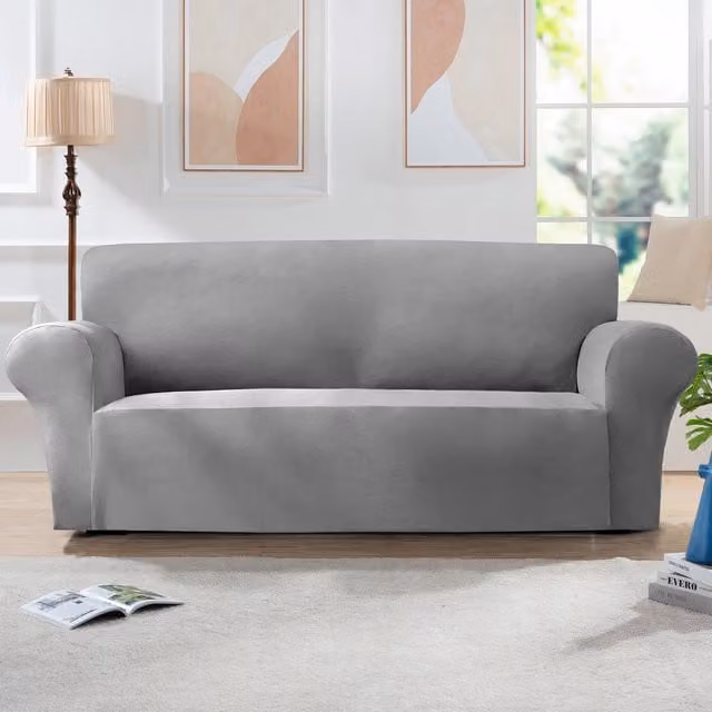 Home Republic Anthracite Grey Mink Velvet Stretch 3 Seater Sofa Cover