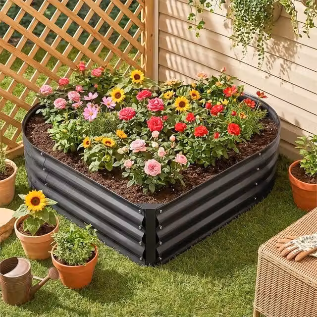 EONLION Black Metal Raised Garden Planter Bed for Vegetable Gardens, W/D/H: 108.0 x 85.6 x 28.5 cm